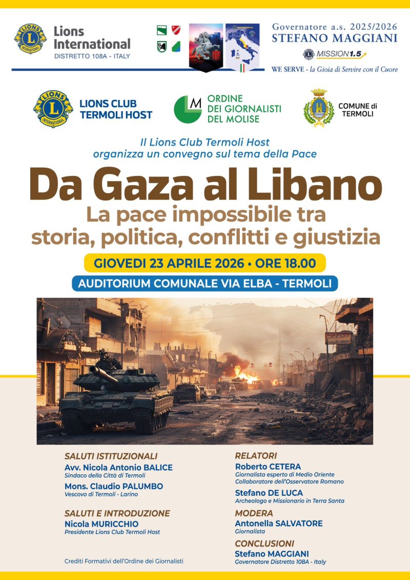 “Da Gaza al Libano: la pace impossibile tra Storia, Politica, Conflitti e Giustizia” UN CONVEGNO SUL TEMA DELLA PACE Una serata di confronto tra istituzioni, fede e giornalismo