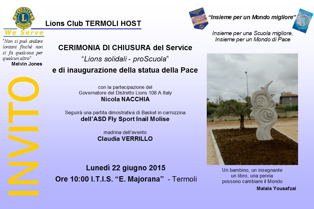 Inaugurazione della “Statua della Pace” – Premiazione del concorso di idee “Termoli Porta d’Oriente del Molise”